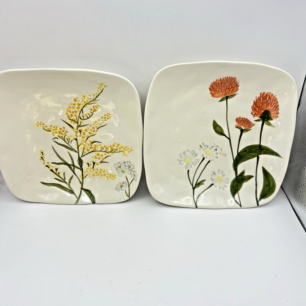 Set of Two Ashland Floral Square Dinner Serving Plates 7"